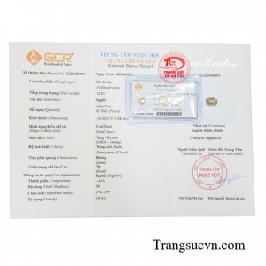Saphhire vàng thiên nhiên có giấy kiểm định đá quý kèm theo.
