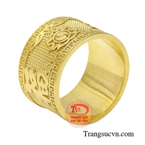 Nhẫn nam vàng phúc lộc thọ với thiết kế to bản khỏe khoắn chuẩn gu đàn ông khí chất.
