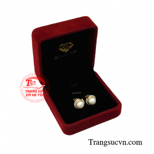 Hoa tai ngọc trai kiêu sa vàng 14k bền đẹp.