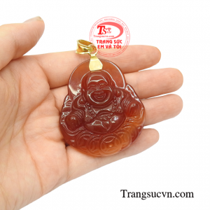 Mặt vàng Di Lặc mã não 10k bền đẹp.