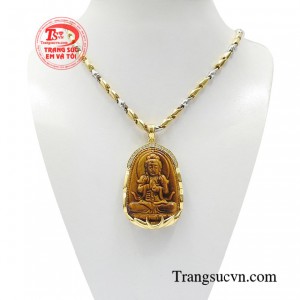 Bộ Phật Bản Mệnh Tuổi Mùi Thân được kết hợp sản phẩm dây chuyền vàng 18k nhập khẩu cùng mặt Phật Như Lai chế tác từ đá mắt hổ cao cấp.