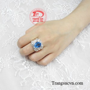Nhẫn bạc nam topaz mệnh thủy
