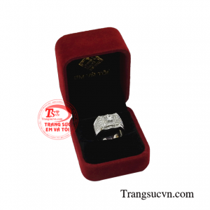 Nhẫn vàng trắng nam mạnh mẽ đảm bảo chất lượng.