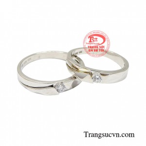 Nhẫn cưới vàng trắng kết nối được thiết kế theo phong cách mới của Hàn Quốc