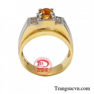 Nhẫn nam thạch anh phú quý vàng 14k sang trọng
