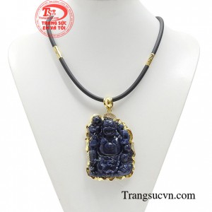 Bộ dây phật bọc vàng cao cấp có gắn đá sapphire thiên nhiên được chạm khắc cầu kỳ, tinh xảo bọc vàng sang trọng