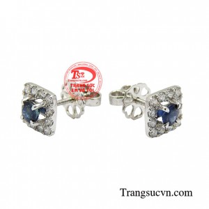 Hoa tai vàng tây bọc đá quý Saphire, thiết kế tinh tế sang trọng