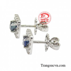 Hoa tai vàng tây bọc đá quý Saphire, thiết kế tinh tế sang trọng