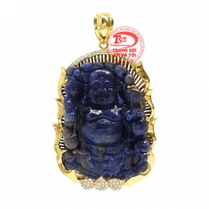 Mặt phật bọc vàng phú quý được chạm khác hình phật Di Lặc mang lại niệm vui hạnh phúc