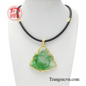 Bộ mặt phật di lặc lộc phát gồm dây cao su bọc vàng kết hợp cùng mặt dây cẩm thạch chạm khắc tinh xảo.