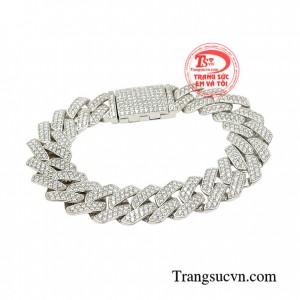 Lắc tay nam dây xích có gắn đá Cz cao cấp lấp lánh