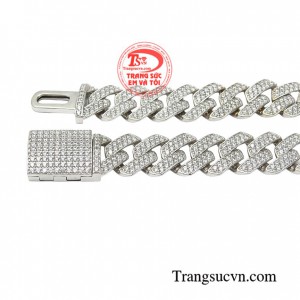 Lắc tay nam dây xích có gắn đá Cz cao cấp lấp lánh