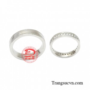 Nhẫn cưới vàng trắng sắc son được thiết kế 3D 