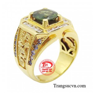 Nhẫn nam xanh chuối sapphire cao cấp, Nhẫn nam sapphire thời trang, thiết kế tinh xảo