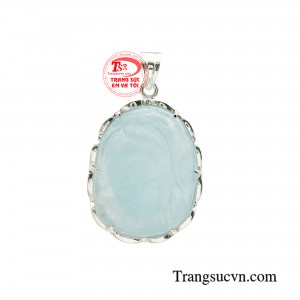 Mặt dây đức mẹ aquamarine bình an