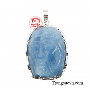 Mặt Chúa Giêsu Aquamarine bọc bạc