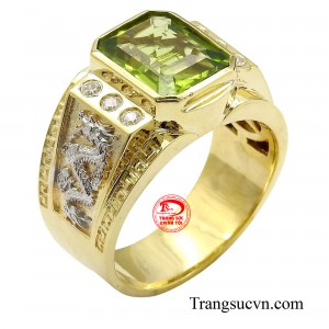 Nhẫn nam thời thượng peridot là sự kết hợp giữa vàng 14k và sắc xanh của viên đá chủ peridot.