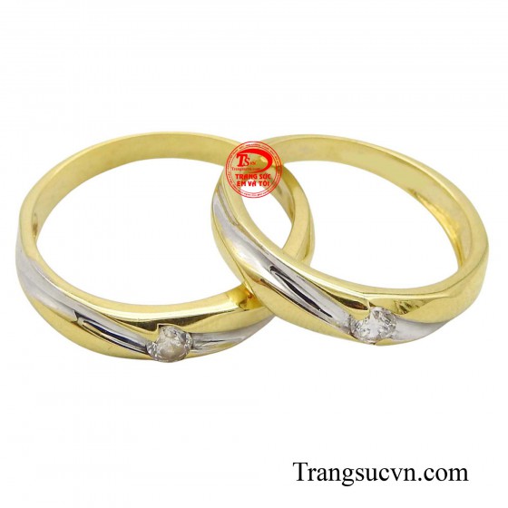 Nhẫn cưới vàng 10k gắn kểt