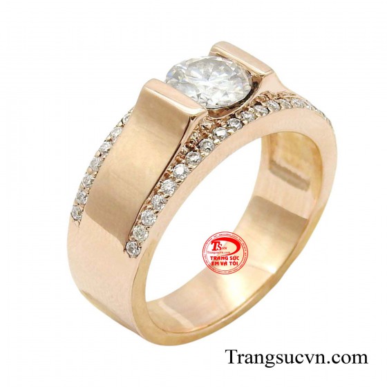 Nhẫn nam vàng hồng 18k gắn đá