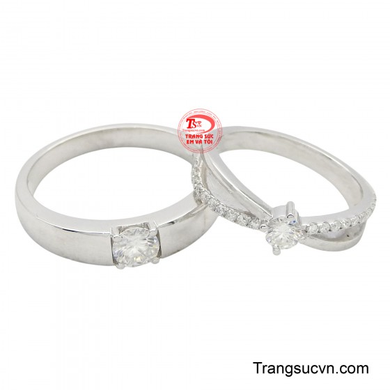 Cặp nhẫn cưới vàng trắng tinh tế