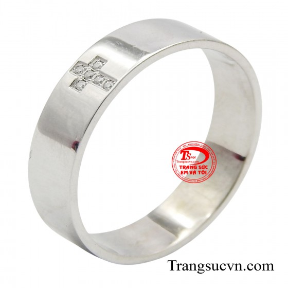 Nhẫn thánh giá vàng trắng tinh tế