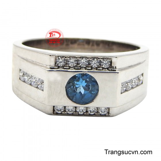 Nhẫn nam vàng trắng 18k gắn đa topaz