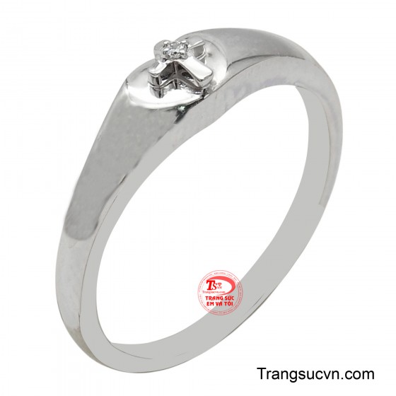 Nhẫn thánh giá vàng trắng 14K
