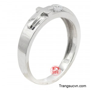 Nhẫn thánh giá vàng trắng 10K, biểu tượng đức tin, mang phước lành.