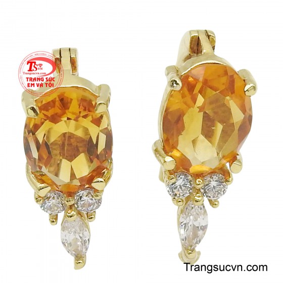 Hoa tai thạch anh vàng 14k