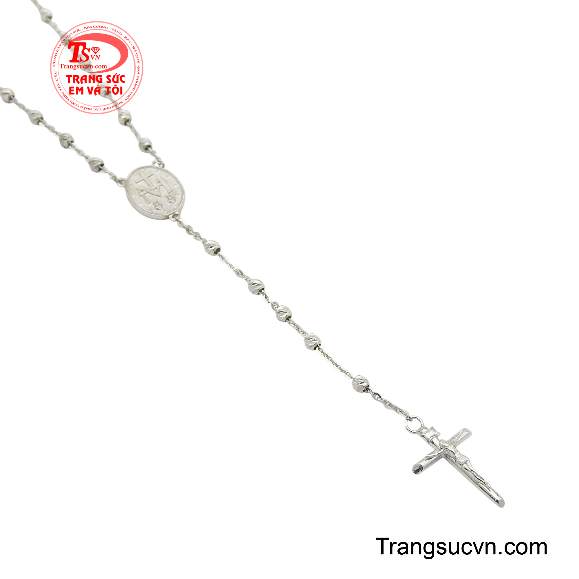 Tâm điểm là mặt dây trung tâm với hình ảnh Đức Mẹ, phía dưới là đoạn chuỗi kết thúc bằng cây thánh giá nhỏ.