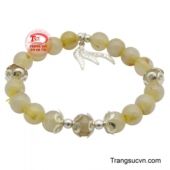 Chuỗi thạch anh tóc vàng mix charm bạc