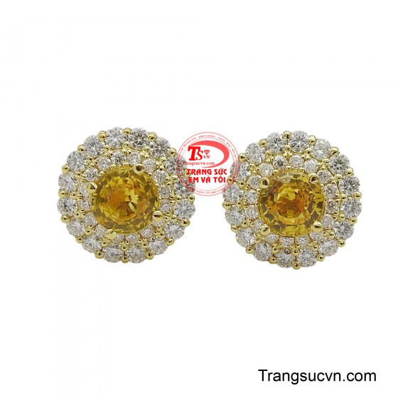 Hoa tai vàng 18k gắn đá sapphire