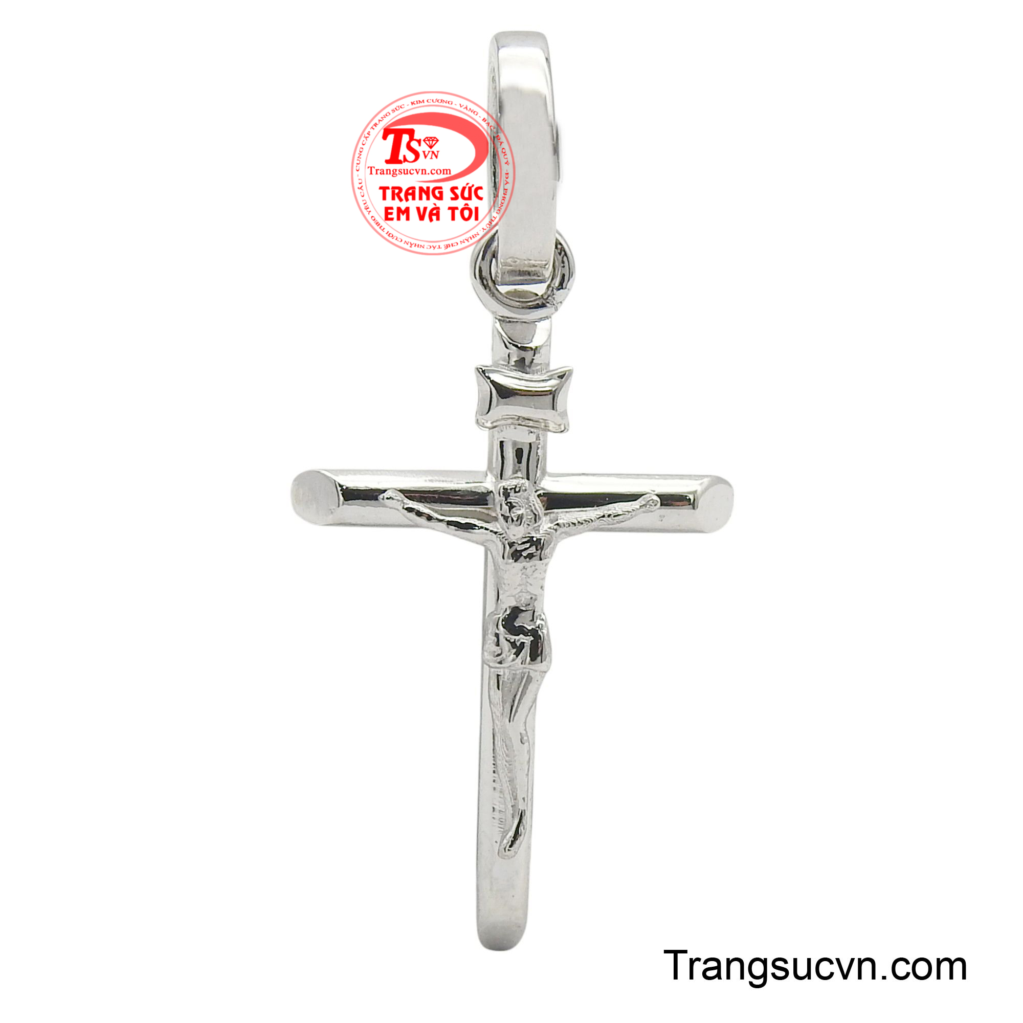 Mặt dây thánh giá cầu nguyện là biểu tượng tinh tế của đức tin, kết hợp vẻ đẹp hiện đại của vàng trắng với ý nghĩa thiêng liêng của Thánh Giá.