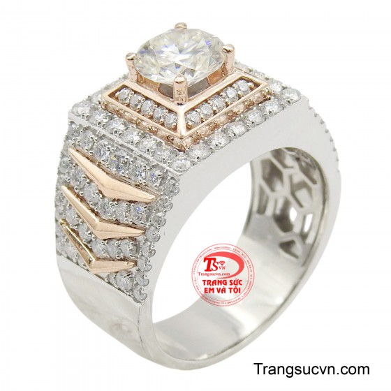 Nhẫn nam vàng trắng 14K gắn đá