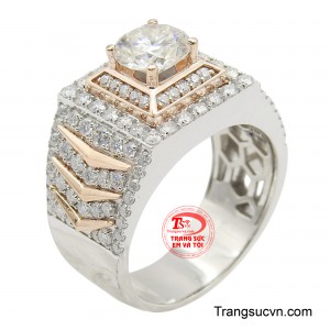 Nhẫn nam vàng trắng 14K gắn đá