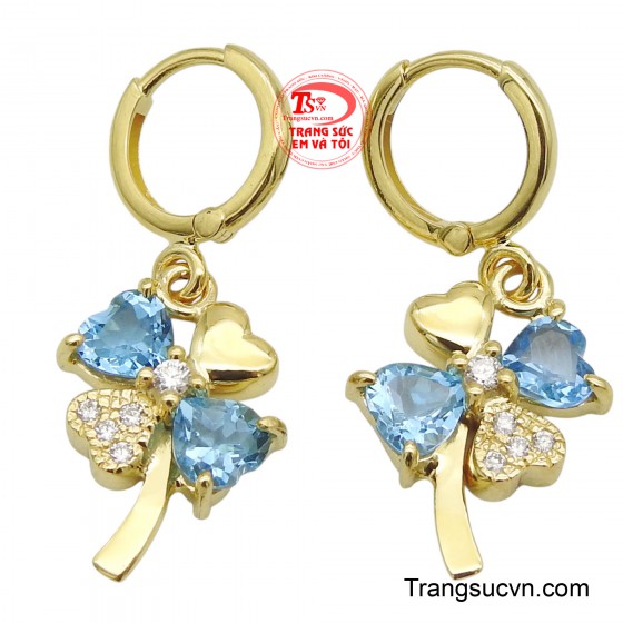 Hoa tai vàng 14K gắn đá Topaz