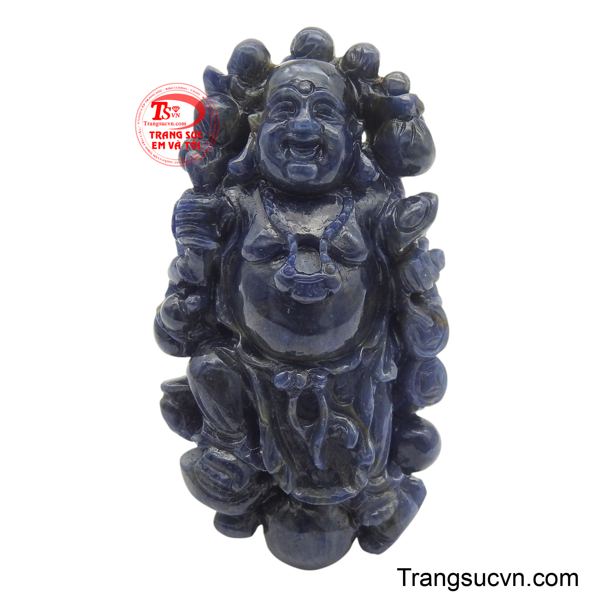 Mặt dây chuyền Phật Di Lặc Sapphire được chế tác từ đá sapphire tự nhiên, toát lên vẻ đẹp thanh lịch với sắc xanh lam sâu thẳm.