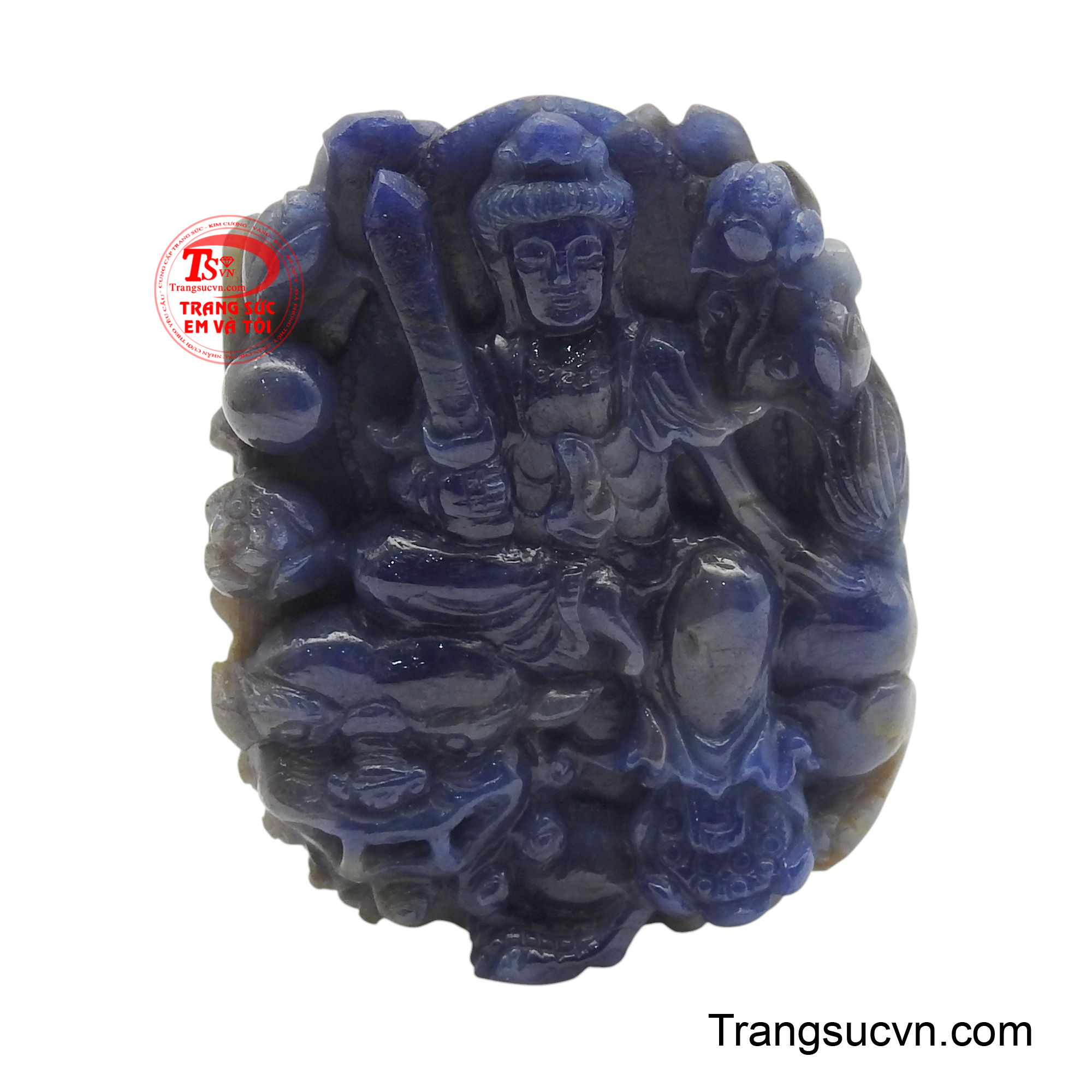 Mặt Phật Văn Thù Bồ Tát đá Sapphire với sắc xanh thẳm không chỉ đẹp mắt mà còn phản ánh sự tĩnh lặng, sâu sắc của tâm thức.