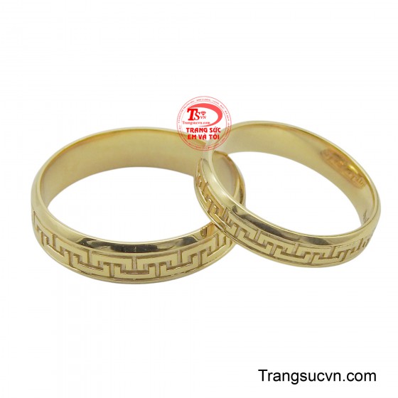 Nhẫn cưới vàng 18K chữ vạn may mắn