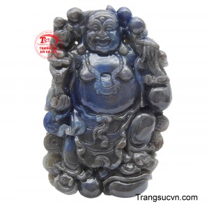 Mặt Di Lặc Sapphire lam xám được chế tác từ đá Sapphire lam xám, một tác phẩm nghệ thuật độc đáo.