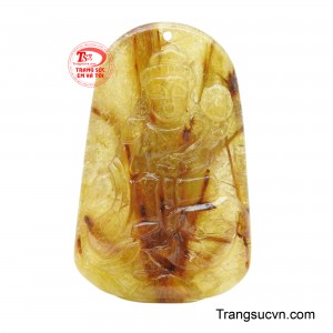 Mặt phật Thạch anh tóc vàng là một kiệt tác tinh xảo, mang vẻ đẹp vừa huyền bí vừa thanh khiết. 