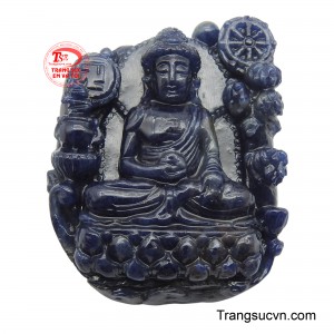 Tượng Phật A Di Đà được chạm khắc tỉ mỉ, với nét mặt từ bi, hiền hậu và tư thế thiền định an nhiên, toát lên sự thanh tịnh và giác ngộ.