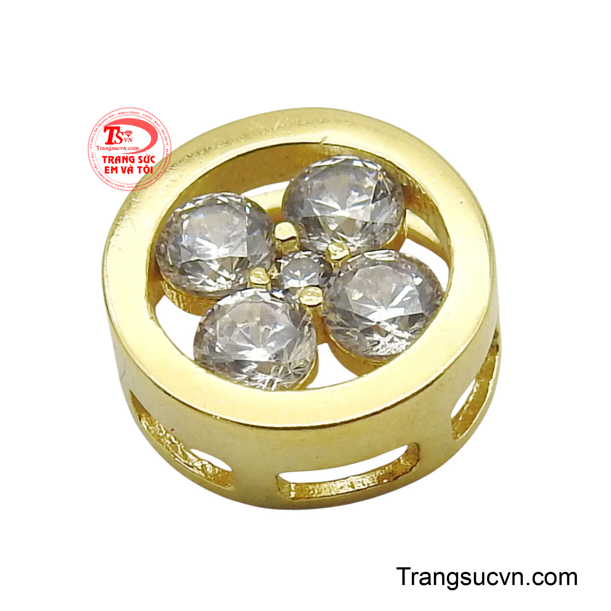 Với thiết kế hình tròn đơn giản nhưng không kém phần tinh tế, điểm nhấn chính là bông hoa bốn cánh đính đá lấp lánh ở trung tâm.