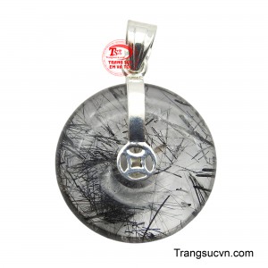 Mặt thạch anh tóc đen bọc bạc
