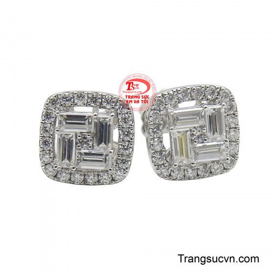 Hoa tai vàng trắng 10K gắn Moisanite