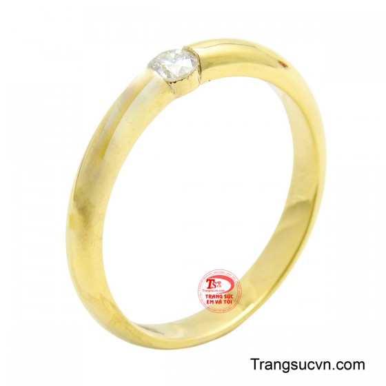 Nhẫn nữ trơn vàng tây gắn đá