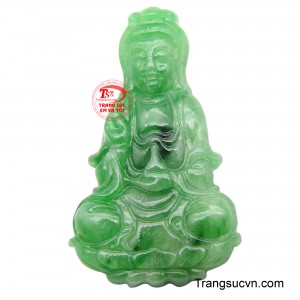 Phật quan âm ngọc cẩm thạch đẹp được chế tác hoàn toàn từ Ngọc Cẩm Thạch thiên nhiên, với sắc xanh lục bảo tươi sáng, thể hiện độ trong và chất ngọc cao. 