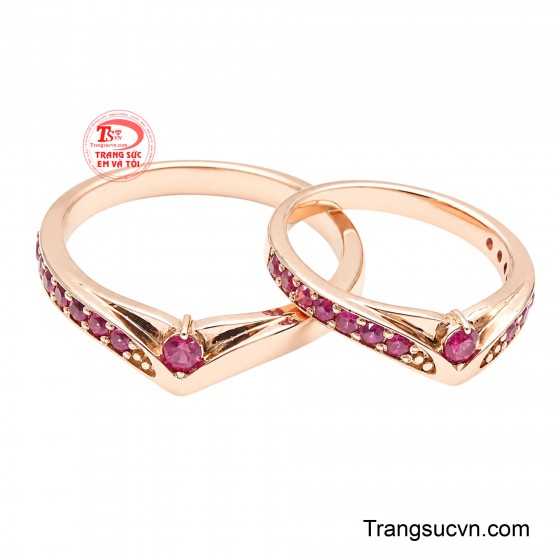 Nhẫn cưới vàng hồng gắn ruby