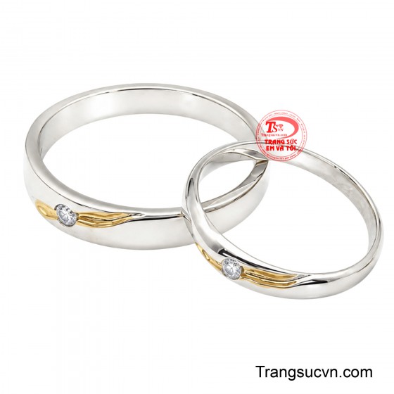 Nhẫn cưới vàng trắng thủy chung gắn kết