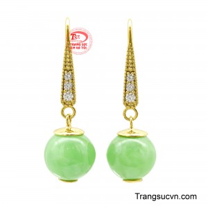 Hoa Tai Ngọc Cẩm Thạch Xanh vàng 10K
